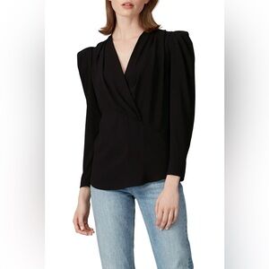 IRO Black Puff Sleeve Top, Size 34